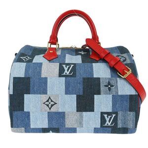 Louis Vuitton Speedy Bandouliere Bag Damier And Monogram Patchwork Denim Blue